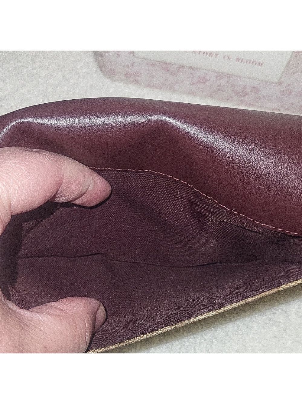 Coach Trifold Wallet in Burgundy, Pink & Brown Signature Canvas - Picture 8 of 13